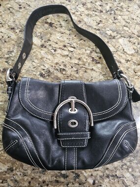 Coach Soho Black Leather Shoulder Mini Bag with Silver Hardware
